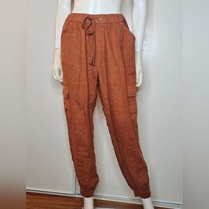 Nicole Miller 100% Linen European Grown Flax Rust Jogger Pants Size L